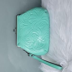 New Patricia Nash Mint Green Leather clutch purse
